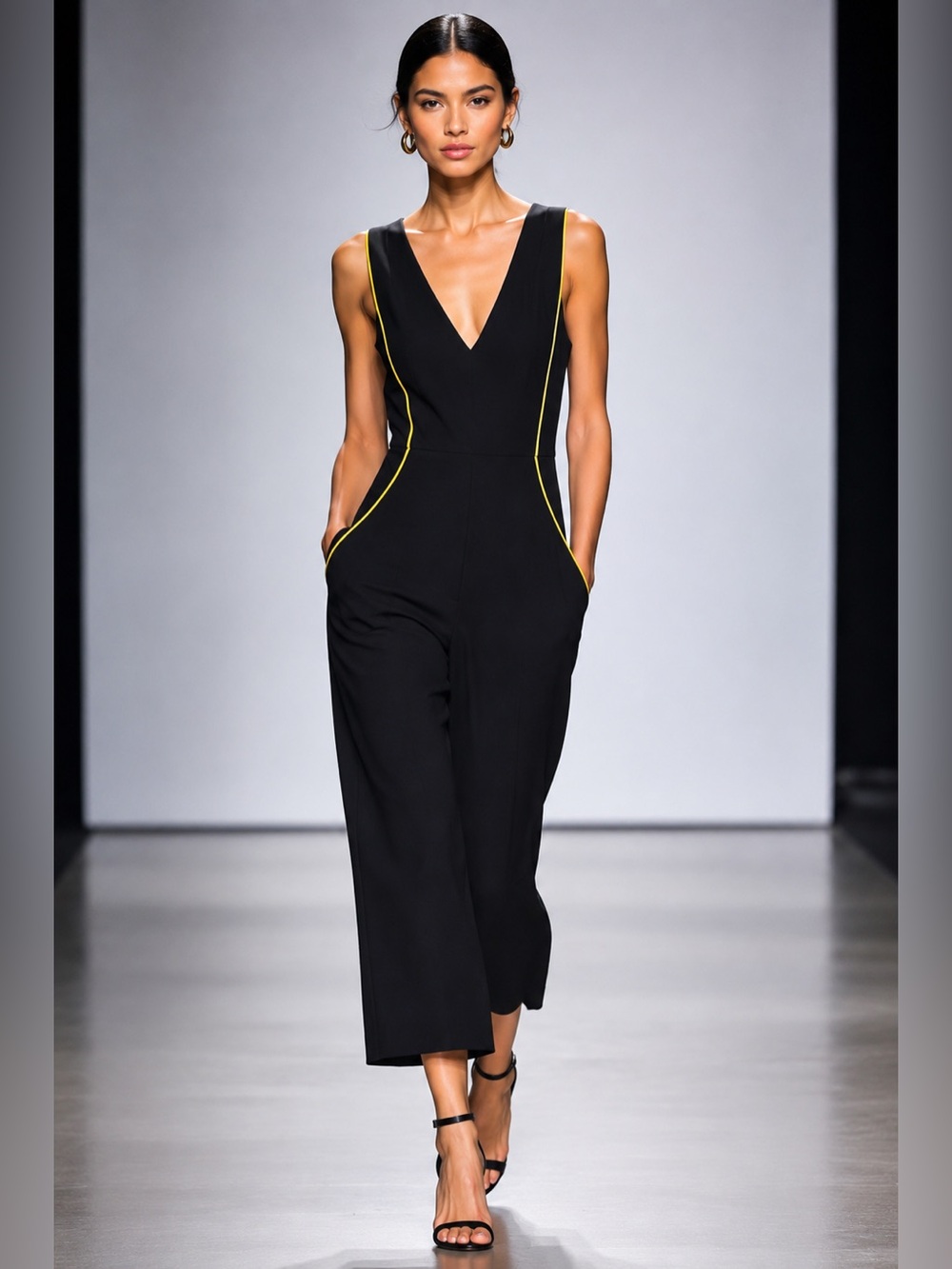 BCBGeneration Black Jumpsuit with Yellow Accents Size 0